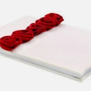Luxury Rose Lined Wedding Guest Book - White Satin - New